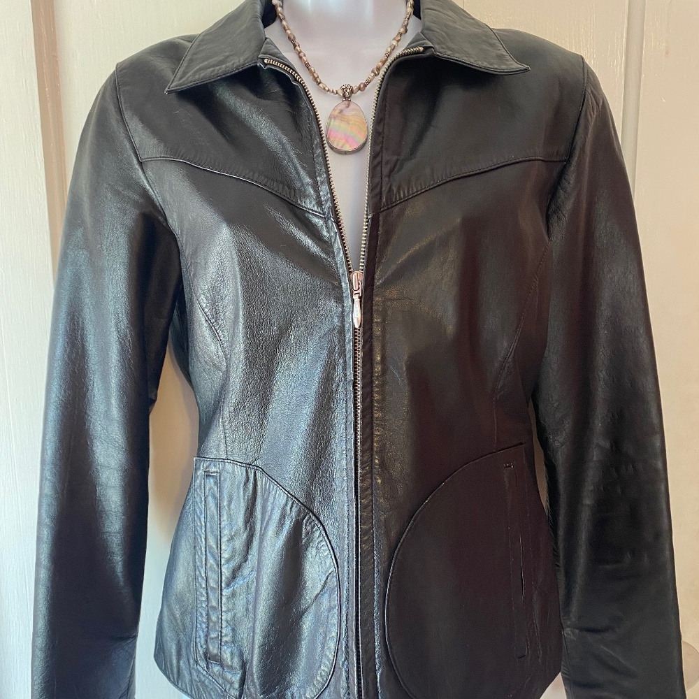 VTG 90’s Wilson’s Leather Maxima Black Zip Moto Jacket Coat SZ S (4/6) EUC!